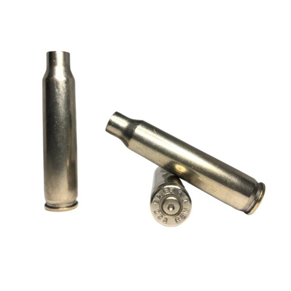 100 x 5.56 / .223 silver / nickel casing / shells (once fired)